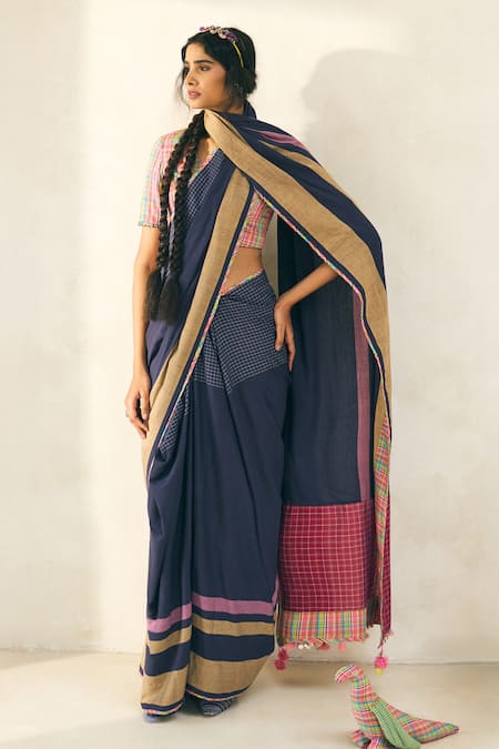 Shop_Swatti Kapoor_Pink Handloom Cotton Beads, Tassels, Mirrors Lila Handwoven Saree With Blouse _Online_at_Aza_Fashions