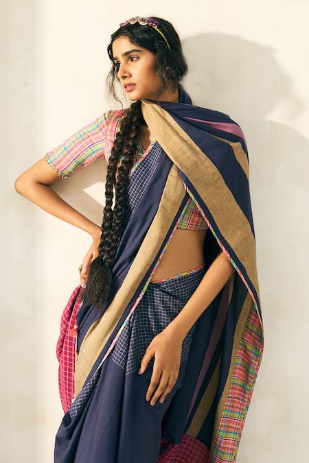 Shop_Swatti Kapoor_Pink Handloom Cotton Beads, Tassels, Mirrors Lila Handwoven Saree With Blouse 