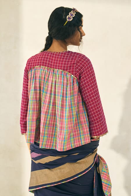 Swatti Kapoor Oscar Checkered Handwoven Cotton Blouse 