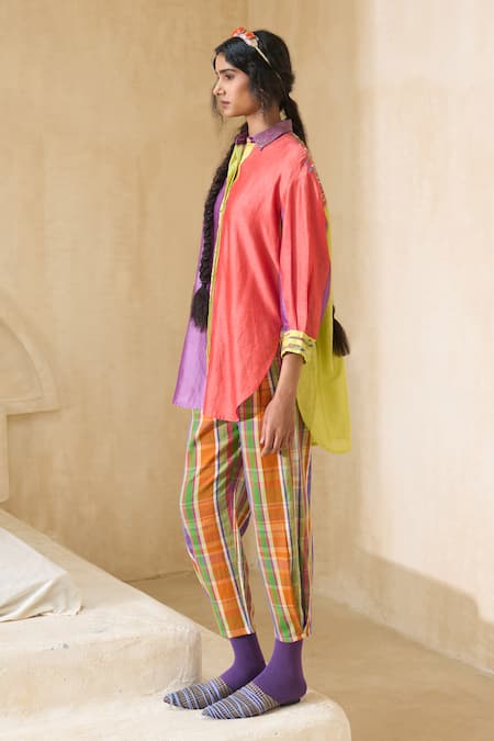 Buy Swatti Kapoor Multi Color Cotton Embroidery Collared Hazel Handwoven Shirt And Pant Set Online at Aza Fashions Buy_Swatti Kapoor_Multi Color Cotton Embroidery Collared Hazel Handwoven Shirt And Pant Set _Online_at_Aza_Fashions