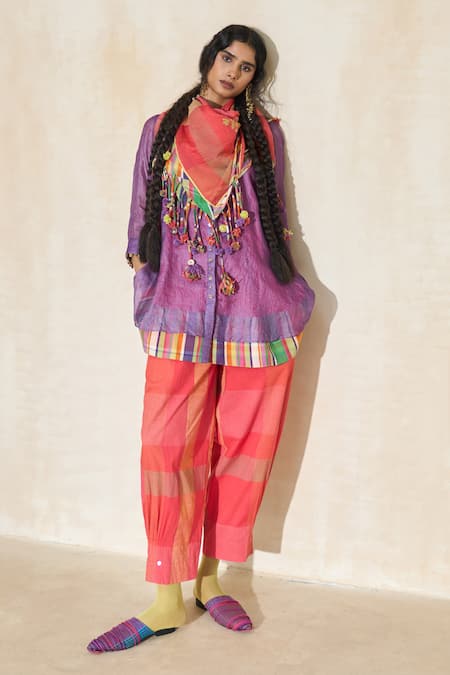 Buy Swatti Kapoor Purple Silk, Cotton Beads Split V-neck Sam Handwoven Kurta Online at Aza Fashions Buy_Swatti Kapoor_Purple Silk, Cotton Beads Split V-neck Sam Handwoven Kurta _Online_at_Aza_Fashions