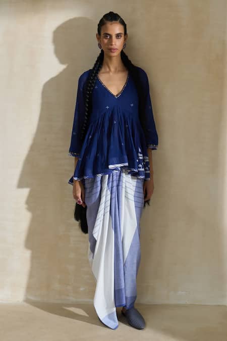 Shop Swatti Kapoor Blue Handloom Cotton Bob Handwoven Striped Skirt Online at Aza Fashions Shop_Swatti Kapoor_Blue Handloom Cotton Bob Handwoven Striped Skirt _Online_at_Aza_Fashions