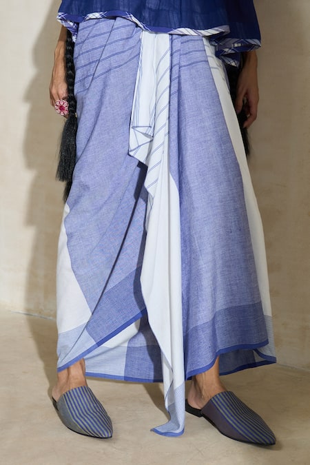Swatti Kapoor Blue Handloom Cotton Bob Handwoven Striped Skirt at Aza Fashions Swatti Kapoor_Blue Handloom Cotton Bob Handwoven Striped Skirt _at_Aza_Fashions