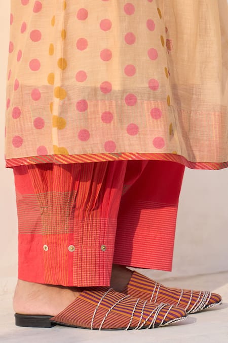 Buy Swatti Kapoor Pink Chanderi, Cotton Embroidery, Beads, Fringe, Mira Handwoven Kurta Pant Set Online at Aza Fashions Buy_Swatti Kapoor_Pink Chanderi, Cotton Embroidery, Beads, Fringe, Mira Handwoven Kurta Pant Set _Online_at_Aza_Fashions