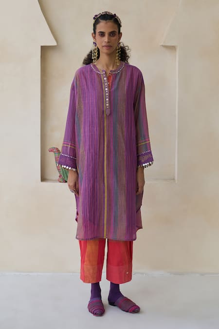 Swatti Kapoor Nick Striped Kurta With Slip 