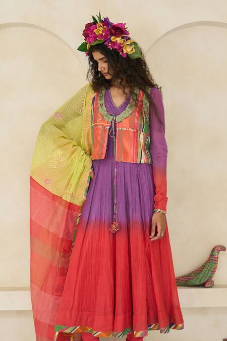 Buy Swatti Kapoor Purple Chanderi Beads V-neck Emily Handwoven Kurta Online at Aza Fashions Buy_Swatti Kapoor_Purple Chanderi Beads V-neck Emily Handwoven Kurta _Online_at_Aza_Fashions