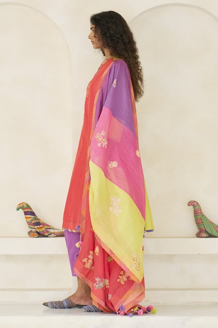 Shop Swatti Kapoor Multi Color Chanderi Beads, Tassels, Fringe Crystal Handwoven Dupatta at Aza Fashions Shop_Swatti Kapoor_Multi Color Chanderi Beads, Tassels, Fringe Crystal Handwoven Dupatta _at_Aza_Fashions