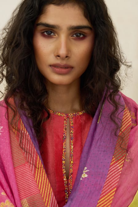 Swatti Kapoor Multi Color Chanderi Beads, Tassels, Fringe Crystal Handwoven Dupatta at Aza Fashions Swatti Kapoor_Multi Color Chanderi Beads, Tassels, Fringe Crystal Handwoven Dupatta _at_Aza_Fashions