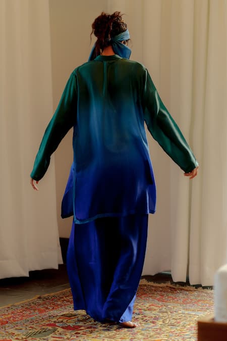 Ituvana Nira Ocean Habutai Silk Kurta & Palazzo Set 