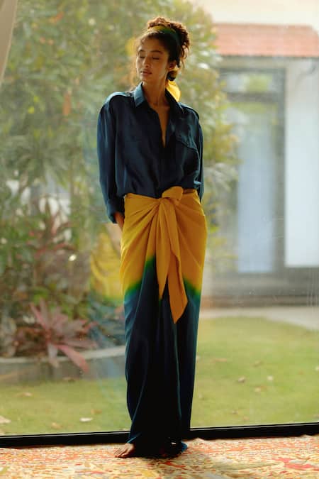 Ituvana Lina Ombre Habutai Silk Shirt & Skirt Set 