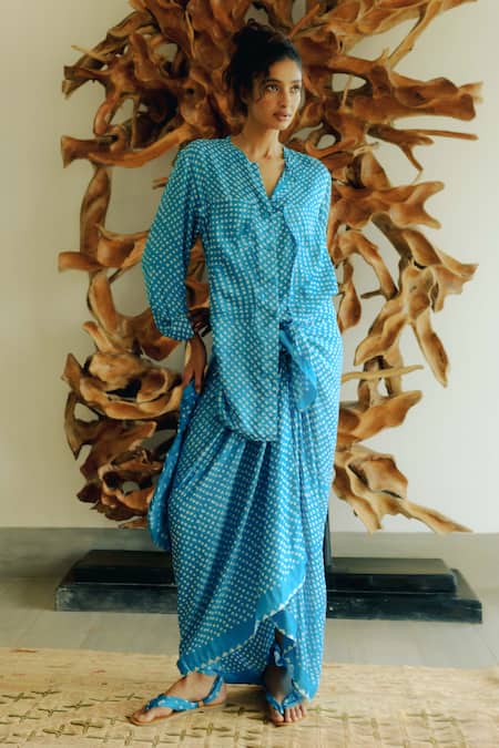 Ituvana Akasha Bandhani Sarong Gaaji Silk Shirt Dress 