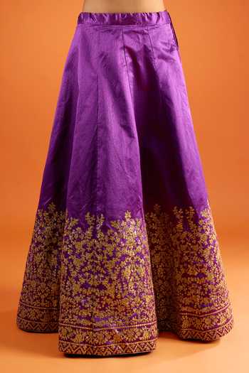 Khwaab By Sanjana Lakhani_Pink Silk Embroidery, Sequins, Mulberry Lehenga Set With Blouse And Dupatta _at_Aza_Fashions