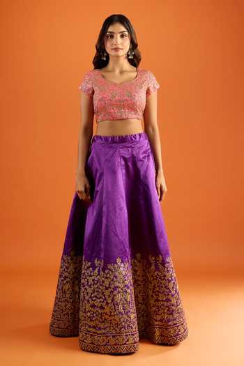 Buy_Khwaab By Sanjana Lakhani_Pink Silk Embroidery, Sequins, Mulberry Lehenga Set With Blouse And Dupatta 