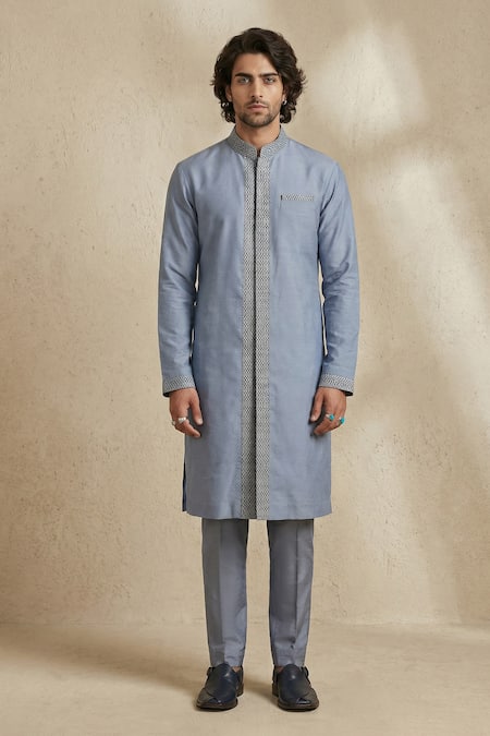 Shop_Bubber Couture_Grey Silk, Cotton Embroidery Iron Gate Layered Kurta Set _Online_at_Aza_Fashions