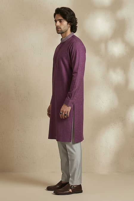 Buy_Bubber Couture_Wine Cotton Embroidery Code Printed Kurta Set _Online_at_Aza_Fashions