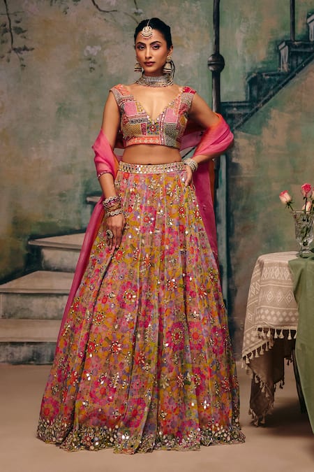 Label Moni K Haseena Floral Embroidered Lehenga Set 