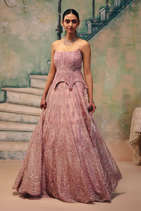 Label Moni K Dream Girl Embroidered Corset Blouse & Lehenga Set 