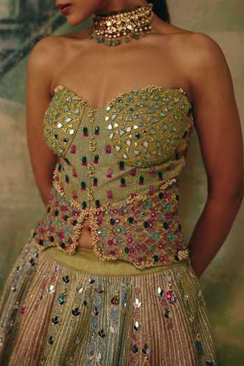 Buy Label Moni K Blue Chanderi, Organza Sequins, Jhumka Embroidered Lehenga Set With Dupatta Online at Aza Fashions Buy_Label Moni K_Blue Chanderi, Organza Sequins, Jhumka Embroidered Lehenga Set With Dupatta _Online_at_Aza_Fashions