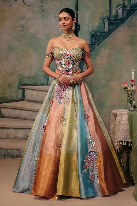 Label Moni K Noorani Lehenga & Mirror Work Blouse Set 