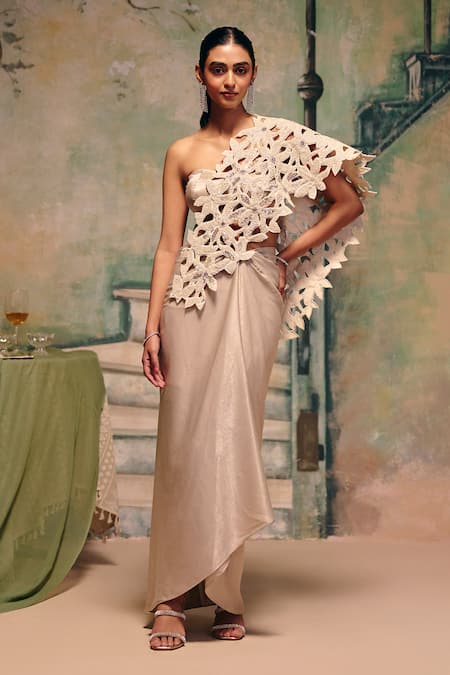 Label Moni K Whisper Structured Draped Skirt Set 