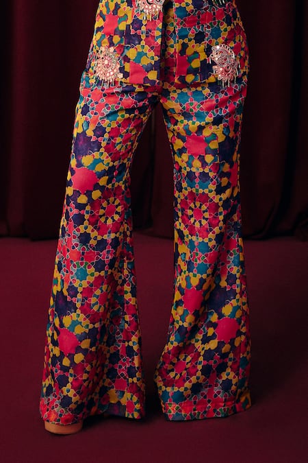 Label Moni K_Multi Color Organza Embroidery, Tassels, Paassa Blazer And Pant Co-ord Set _Online_at_Aza_Fashions