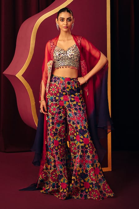 Label Moni K Bahaar Ombre Cape & Printed Sharara Set 