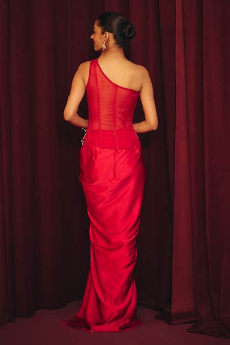 Label Moni K Gulabi Embroidered Corset & Draped Skirt Set 