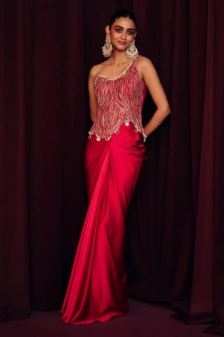 Label Moni K Gulabi Embroidered Corset & Draped Skirt Set 