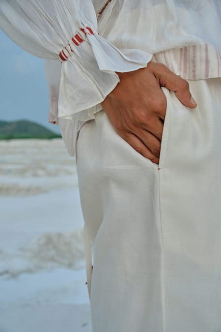 Buy_Ahmev_Ivory Chanderi Embroidery, Tassels, Lace Round Neck Aye Dolman Top _Online_at_Aza_Fashions