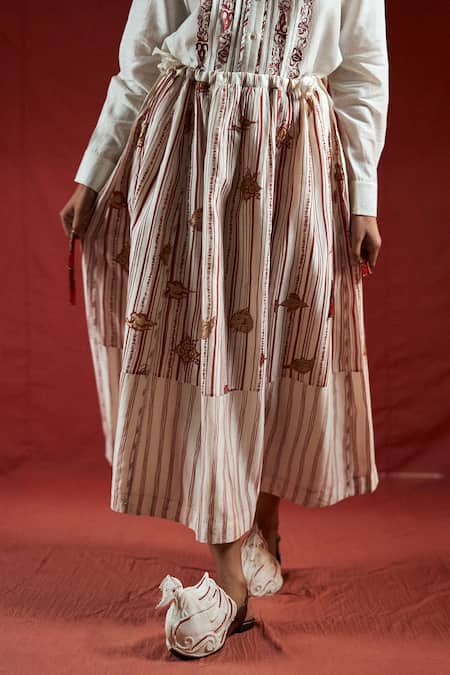 Buy Ahmev Red Cotton, Chanderi Beads, Tassels Htami Drawstring Panelled Skirt Online at Aza Fashions Buy_Ahmev_Red Cotton, Chanderi Beads, Tassels Htami Drawstring Panelled Skirt _Online_at_Aza_Fashions