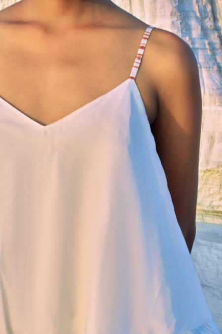 Ahmev_Ivory Cotton, Chanderi Piping Thura Pleated Pant _Online_at_Aza_Fashions