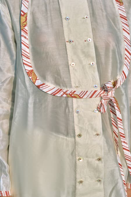 Buy Ahmev Gold Chanderi Embroidery Mandarin Collar Thida Shirt Online at Aza Fashions Buy_Ahmev_Gold Chanderi Embroidery Mandarin Collar Thida Shirt _Online_at_Aza_Fashions