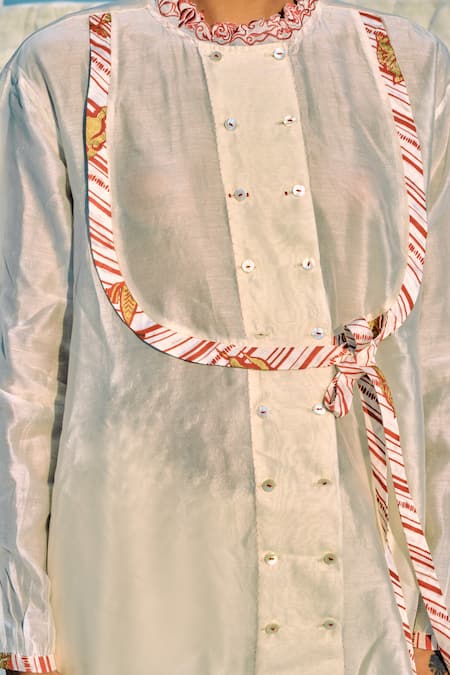 Buy Ahmev Gold Chanderi Embroidery Mandarin Collar Thida Shirt Buy_Ahmev_Gold Chanderi Embroidery Mandarin Collar Thida Shirt