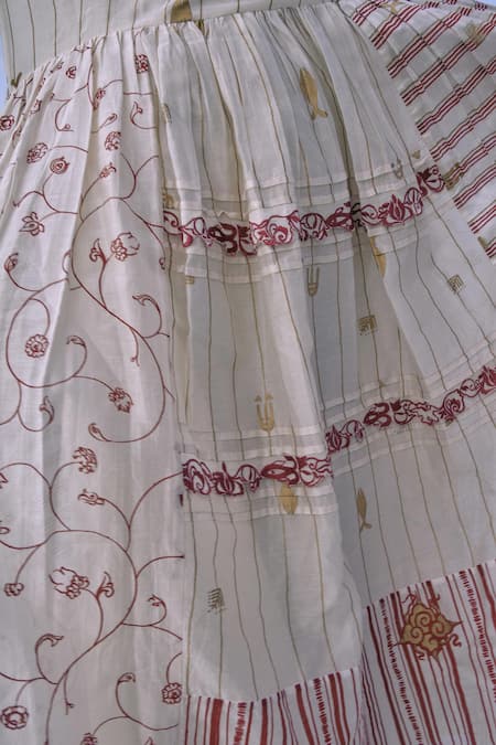 Buy_Ahmev_Red Cotton, Chanderi Embroidery, Lace Collared Lwin Classic Shirt _Online_at_Aza_Fashions