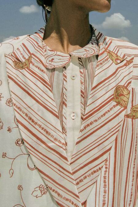 Shop_Ahmev_Ivory Cotton, Chanderi Embroidery, Zari Lumina Double Breasted Blazer _Online_at_Aza_Fashions