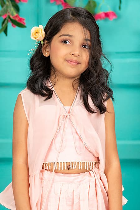 Shruti Jalan_Pink Organza Crystals, Embroidery Cape And Lehenga Set _Online_at_Aza_Fashions