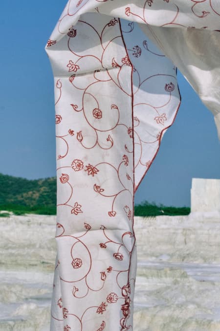 Ahmev Ivory Embroidery, Beads, Tassels Ithaa Chanderi Scarf at Aza Fashions Ahmev_Ivory Embroidery, Beads, Tassels Ithaa Chanderi Scarf _at_Aza_Fashions