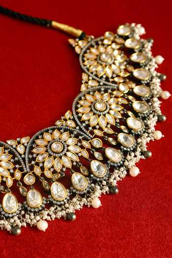 Mero Jewellery Gold Plated Pearls, Stones Floral Cutwork Choker Online at Aza Fashions Mero Jewellery_Gold Plated Pearls, Stones Floral Cutwork Choker _Online_at_Aza_Fashions