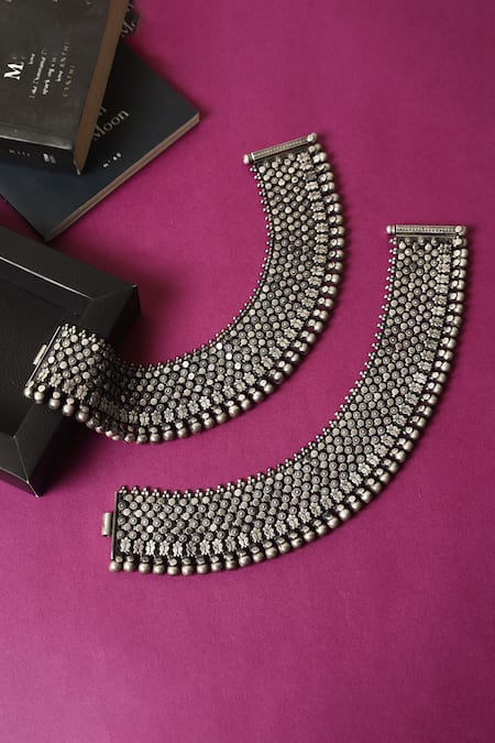 Mero Jewellery Handcrafted 92.5 Silver Pair Of Anklets 