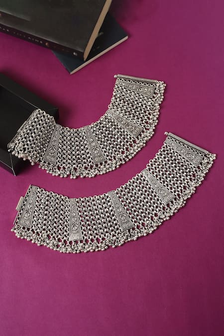 Mero Jewellery Handmade 92.5 Silver Pair Of Anklets 