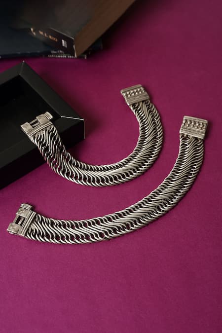 Mero Jewellery Handcrafted 92.5 Silver Pair Of Anklets 