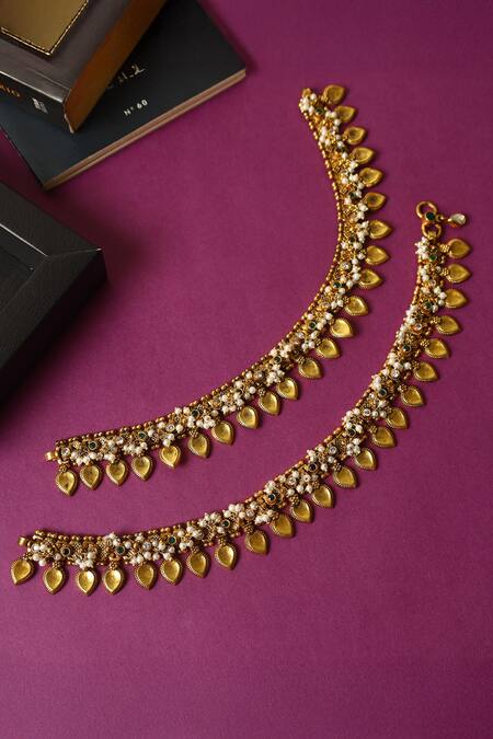 Mero Jewellery Carved Pair Of Anklets 