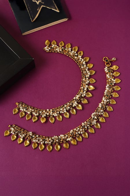 Mero Jewellery Carved Pair Of Anklets 