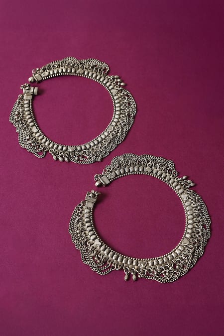 Mero Jewellery Handcrafted 92.5 Silver Anklet Set 