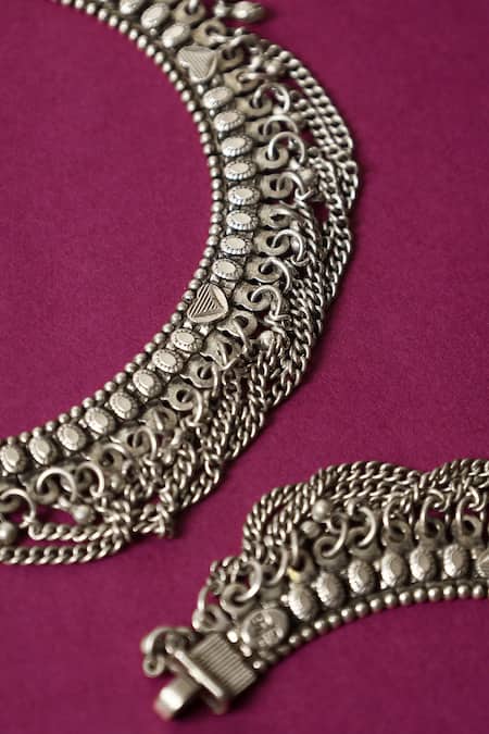 Mero Jewellery Handcrafted 92.5 Silver Anklet Set 