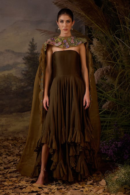 Samant Chauhan Cotton Silk & Organza Silk Gown & Cape Set