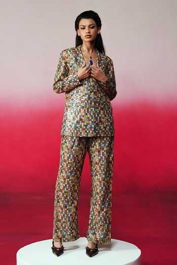 Rainas_Multi Color Georgette Sequins Jalsa Work Blazer And Pant Set _Online_at_Aza_Fashions