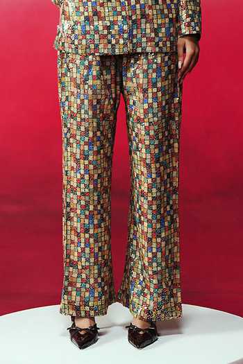 Rainas_Multi Color Georgette Sequins Jalsa Work Blazer And Pant Set _at_Aza_Fashions