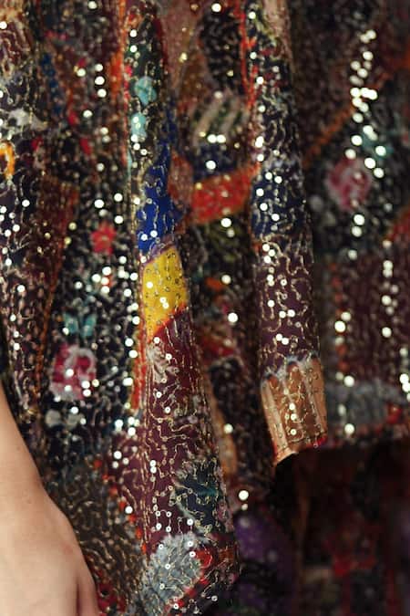 Buy Rainas Multi Color Georgette Sequins V-neck Ruhani Work Top And Pant Set Buy_Rainas_Multi Color Georgette Sequins V-neck Ruhani Work Top And Pant Set