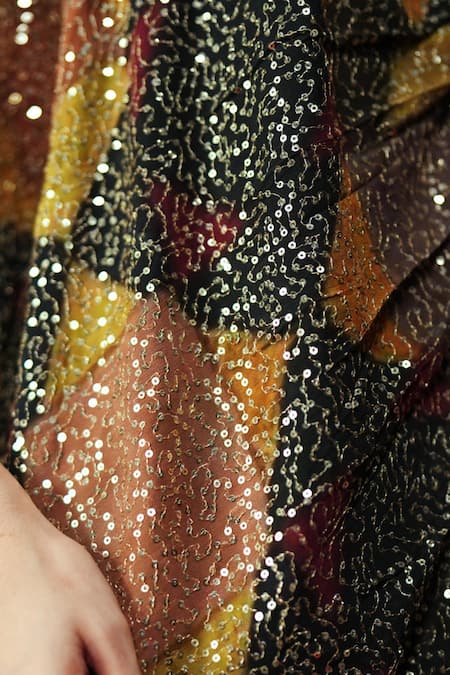 Shop Rainas Multi Color Georgette Sequins V-neck Badshah Work Print Kaftan Shop_Rainas_Multi Color Georgette Sequins V-neck Badshah Work Print Kaftan